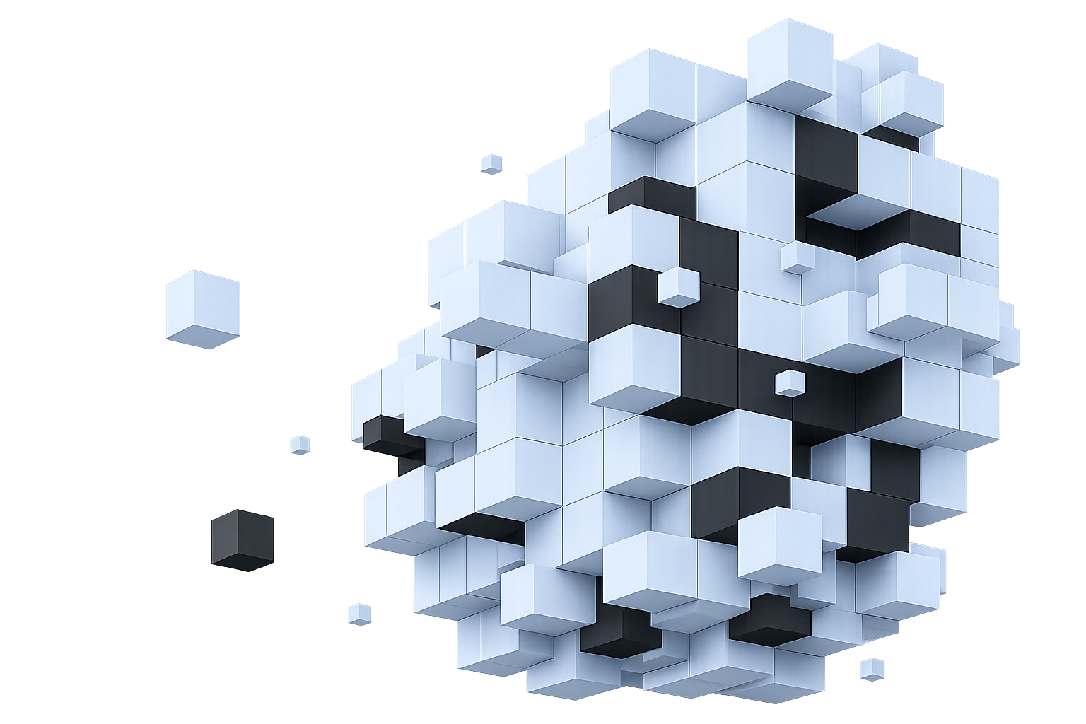 Abstract blue and black 3D cubes representing modular technology